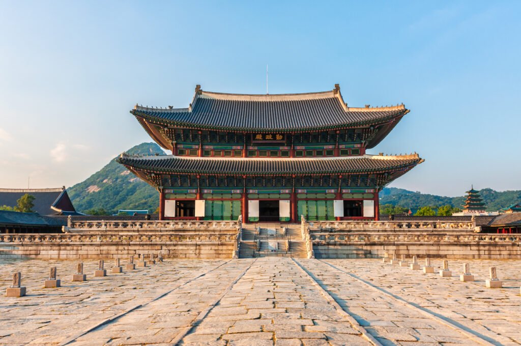 Geunjeongjeon, the main throne hall of Gyeongbokgung Palace in Seoul, South Korea.